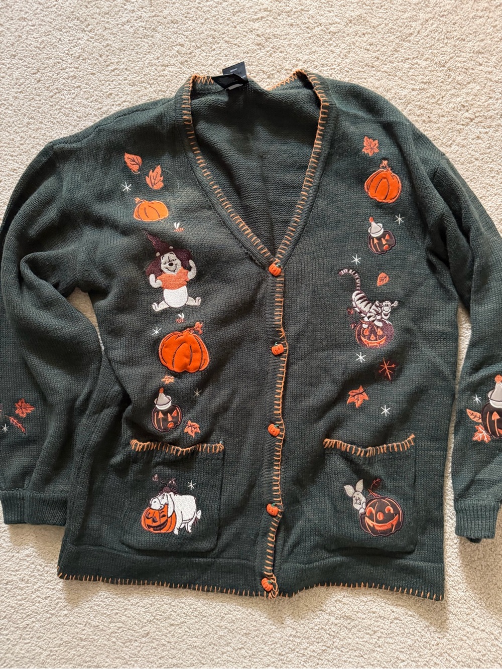 Her Universe Dark Green Halloween Embroidered Cardigan with Orange Accents